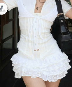 Chân váy xếp tầng ren trắng nữ