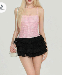 Chân váy tầng ren đen dáng ngắn